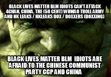 Funny Black Lives Matter BLM Idiots can't attack 4Chan, China, the (50 Cent) Wumao Tro