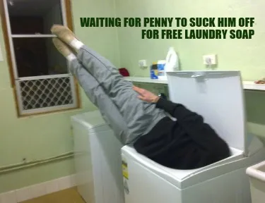 Funny Waiting for Penny to suck him off for free laundry soap