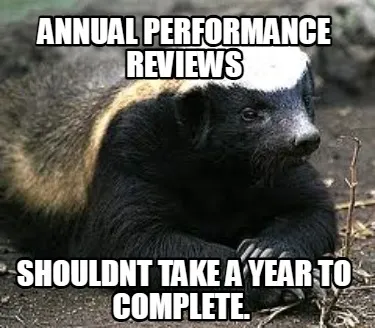 Annual performance reviews Shouldnt take a year to complete.