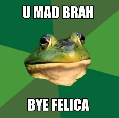 Funny u mad brah bye felica