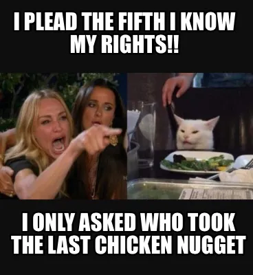 Funny I PLEAD THE FIFTH I KNOW MY RIGHTS!! I only asked who took the last chicken nugg