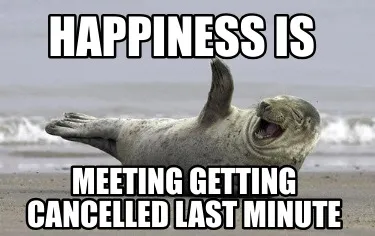 HAPPINESS IS MEETING GETTING CANCELLED LAST MINUTE