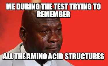 Funny Me during the test trying to remember all the amino acid structures