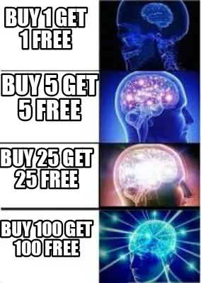 Buy 1 get 1 free Buy 5 get 5 free Buy 25 get 25 free Buy 100 get 100 free