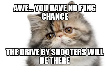 Awe... you have no f'ing chance the drive by shooters will be there