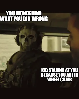 Funny kid staring at you because you are in wheel chair You wondering what you did wro