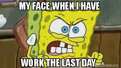 MY FACE WHEN I HAVE WORK THE LAST DAY