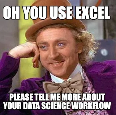 OH YOU USE EXCEL PLEASE TELL ME MORE ABOUT YOUR DATA SCIENCE WORKFLOW
