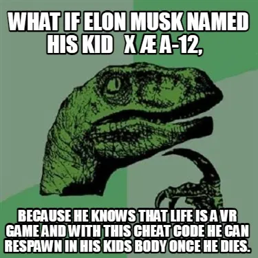 What if elon musk named his kid X Æ A-12, because he knows that life is a v