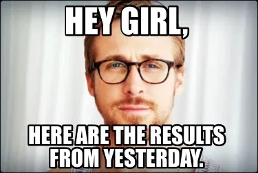 Hey Girl, Here are the results from yesterday.