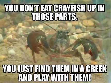 You don't eat crayfish up in those parts. You just find them in a creek and play