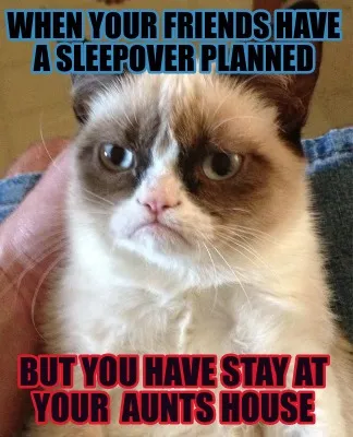 Funny when your friends have a sleepover planned but you have stay at your aunts hous