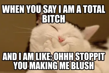 When you say i am a total bitch and i am like; ohhh stoppit you making me blush