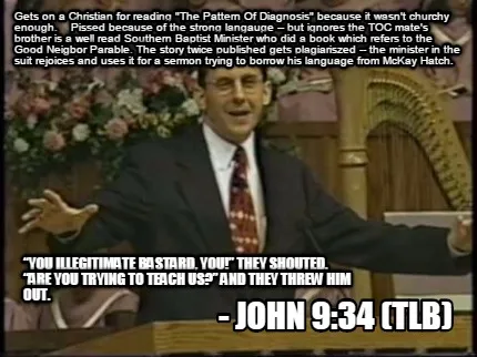 Funny Gets on a Christian for reading "The Pattern Of Diagnosis" because it wasn't chu