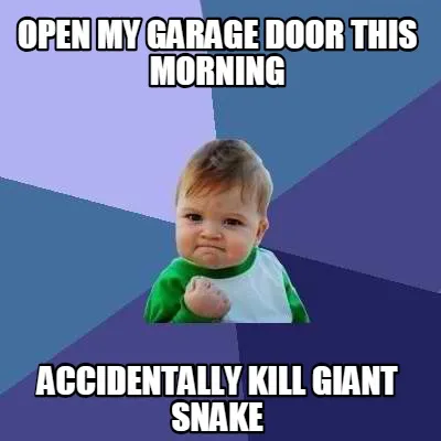 Open my garage door this morning accidentally kill giant snake