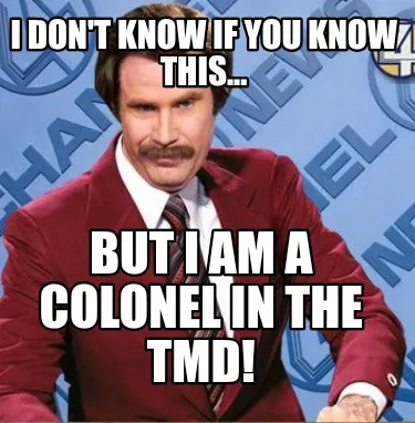Funny I don't know if you know this... But I am a Colonel in the TMD!