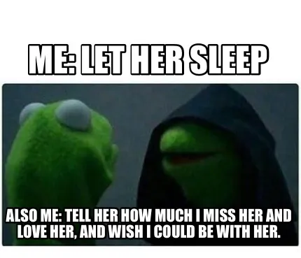 Funny Me: Let her sleep Also me: Tell her how much I miss her and love her, and wish I