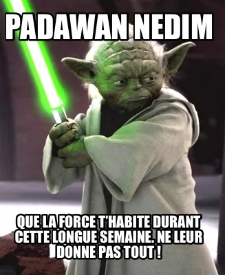 Padawan Nedim Que la force t’habite durant cette longue semaine. Ne leur donne