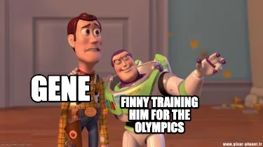Funny Gene Finny training him for the olympics