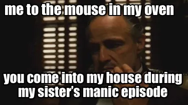 Funny me to the mouse in my oven you come into my house during my sister’s manic epi