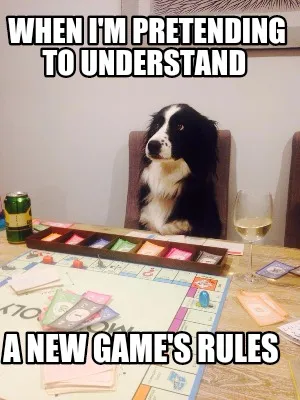 Funny When I'm pretending to understand A new game's rules