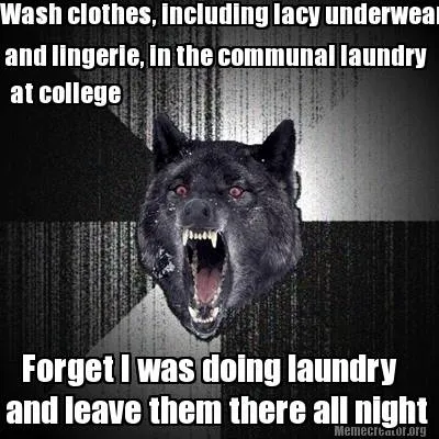 Wash clothes, including lacy underwear and lingerie, in the communal laundry a