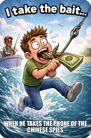 WHEN HE TAKES THE PHONE OF THE CHINESE SPIES